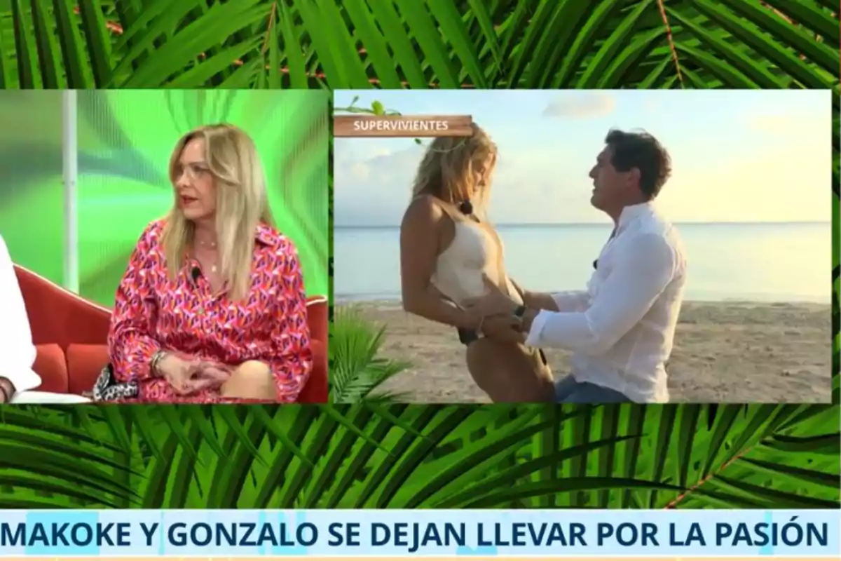 Belén Rodríguez con vestido rojo estampado está sentada en un set de televisión, mientras en otra imagen se ve a Makoke y su novio, Gonzalo en la playa al atardecer. Belén Rodríguez con vestido rojo estampado está sentada en un set de televisión, mientras en otra imagen se ve a Makoke y su novio, Gonzalo en la playa al atardecer.