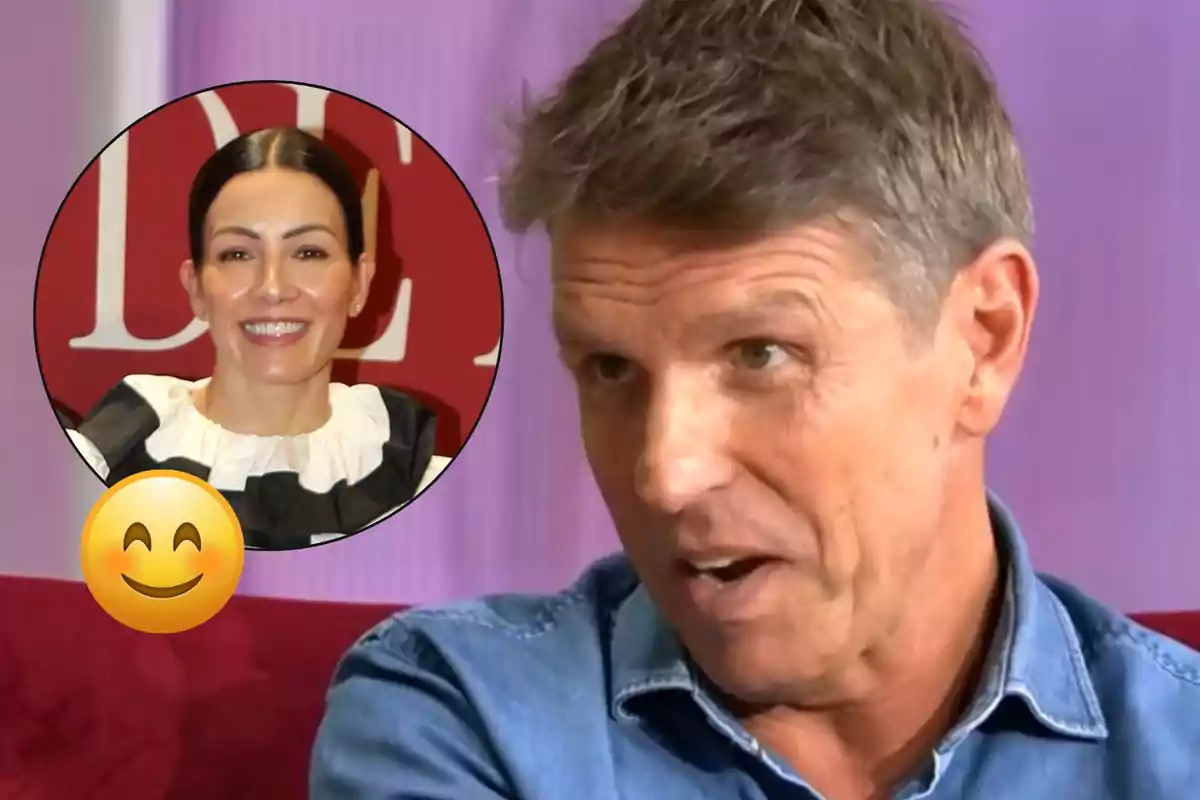 Manuel Díaz ‘El Cordobés’ con camisa de mezclilla está hablando mientras una imagen circular de Virginia Troconis sonriente aparece en la esquina superior izquierda junto a un emoji sonriente.