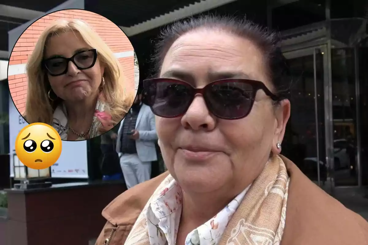 María del Monte con gafas de sol y bufanda está en primer plano, mientras que en un recuadro aparece Inmaculada Casal con expresión seria y un emoji triste.