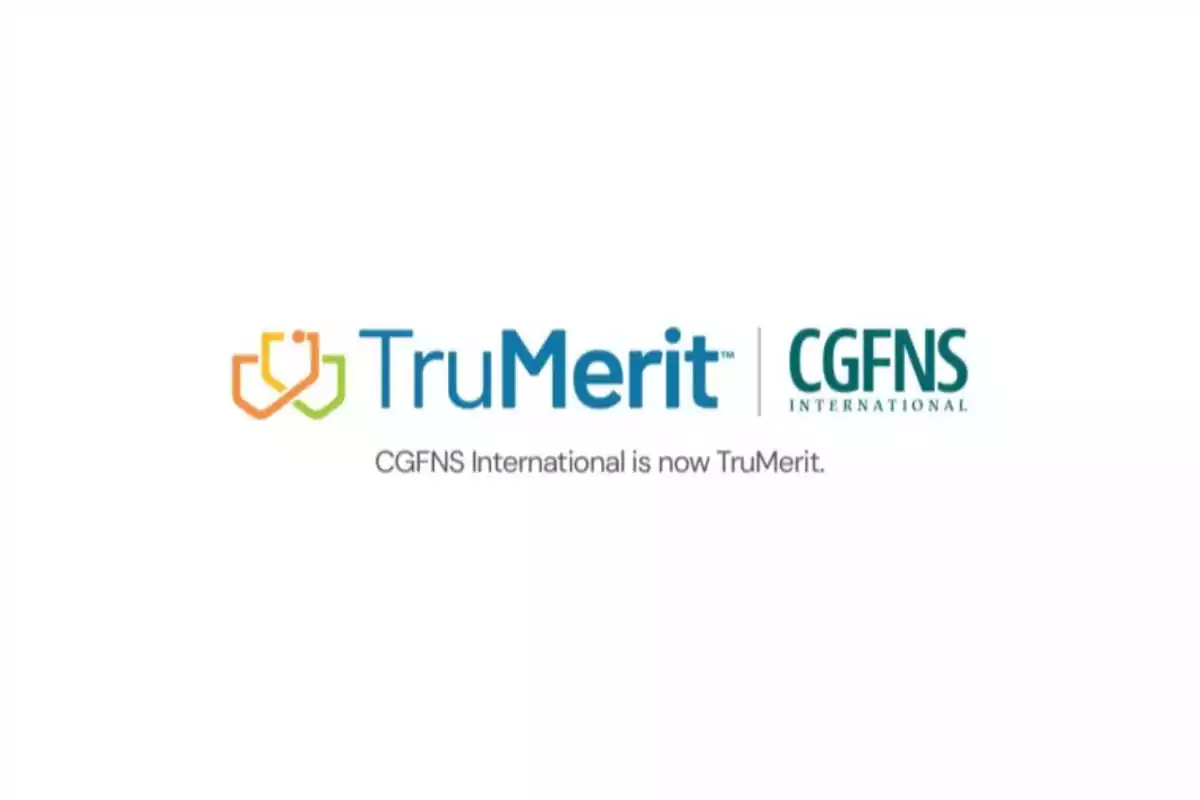 Logotipo de TruMerit y CGFNS International con el texto "CGFNS International is now TruMerit".