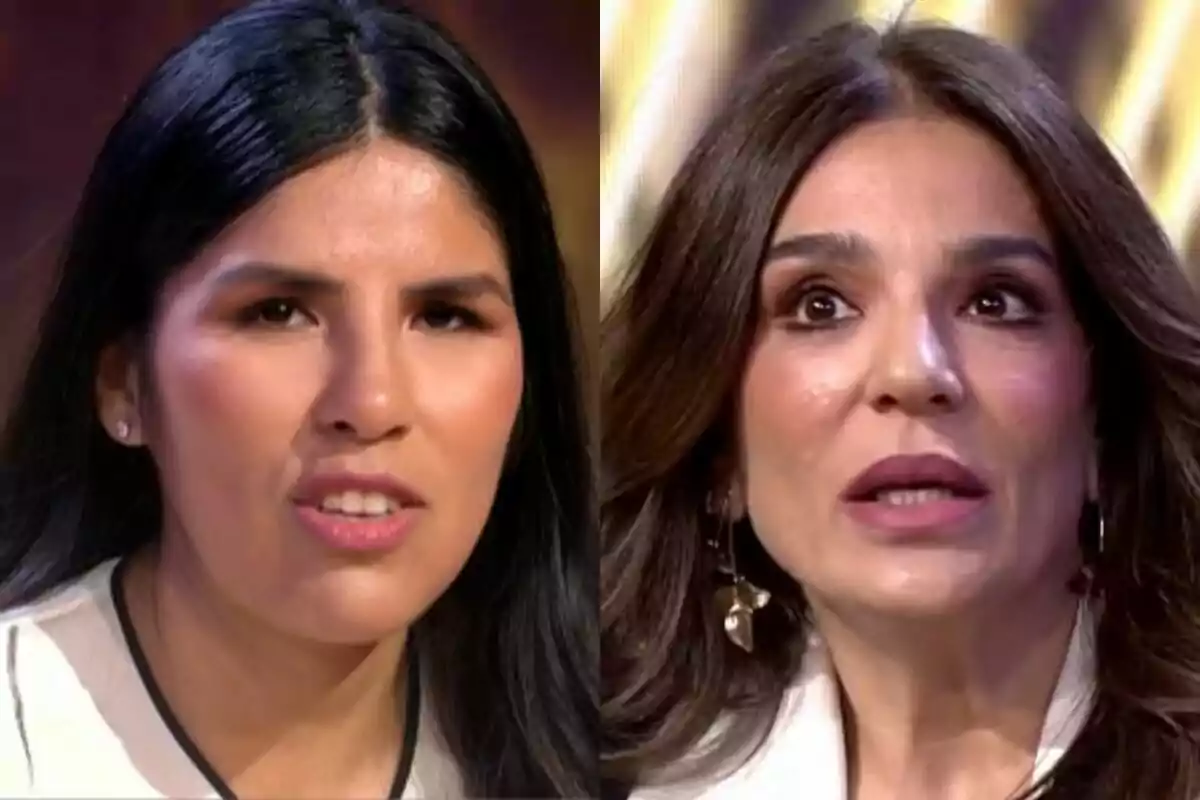 Isa Pantoja y Raquel Bollo con expresiones faciales serias en De Viernes. Isa Pantoja y Raquel Bollo con expresiones faciales serias en De Viernes.