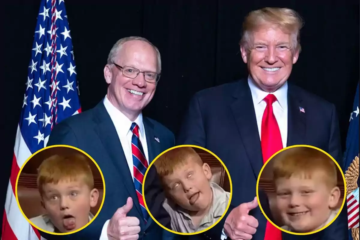 collage de donal trump congresista de tenesee y su hijo haciendo muecas