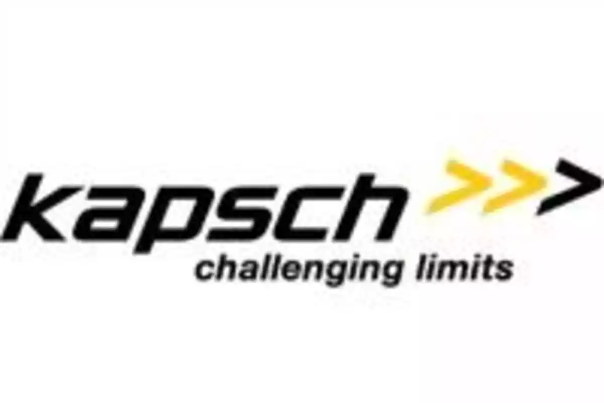 Logotipo de Kapsch con el lema "challenging limits" y flechas amarillas y negras.