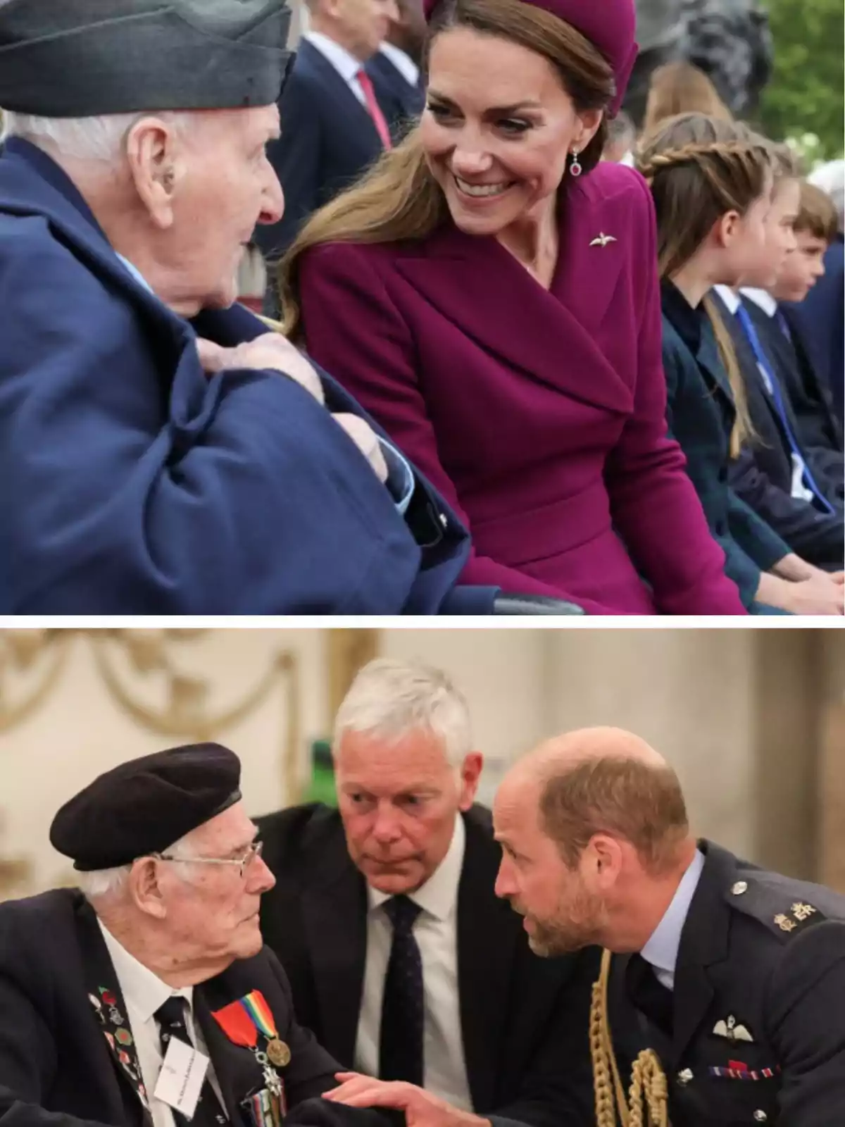 People interacting with veterans at a formal event, showing respect and attention. People interacting with veterans at a formal event, showing respect and attention.