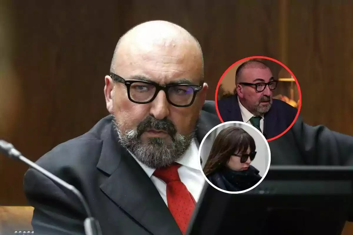 Un hombre con gafas y barba en un entorno formal con dos imágenes circulares superpuestas mostrando a otras personas.