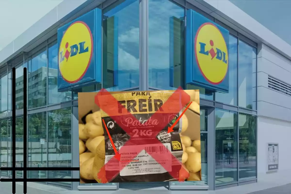 Collage de Lidl y patatas con doble etiqueta