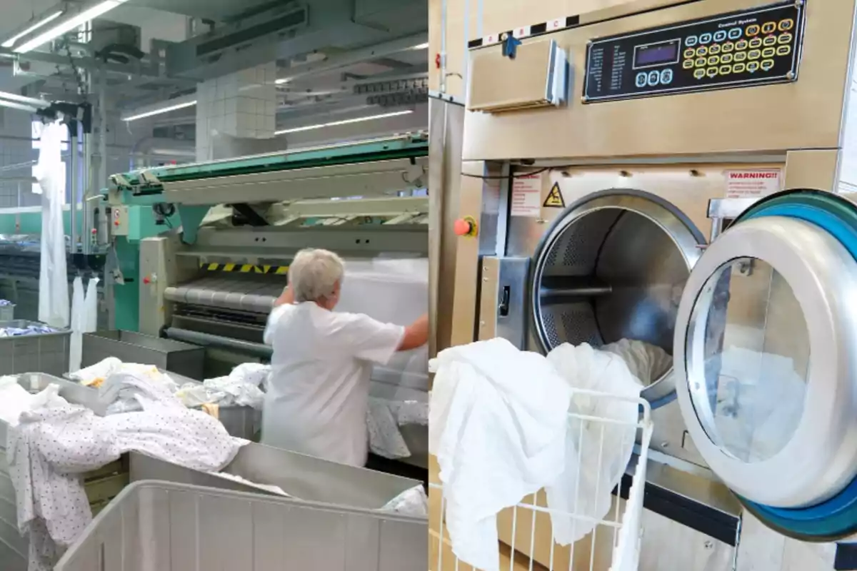 Montaje con imágenes de una lavandería industrial