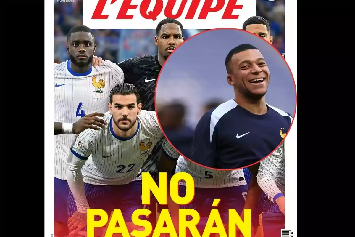 Portada de la revista L'Équipe con jugadores de la selección francesa de fútbol y el titular "No pasarán".