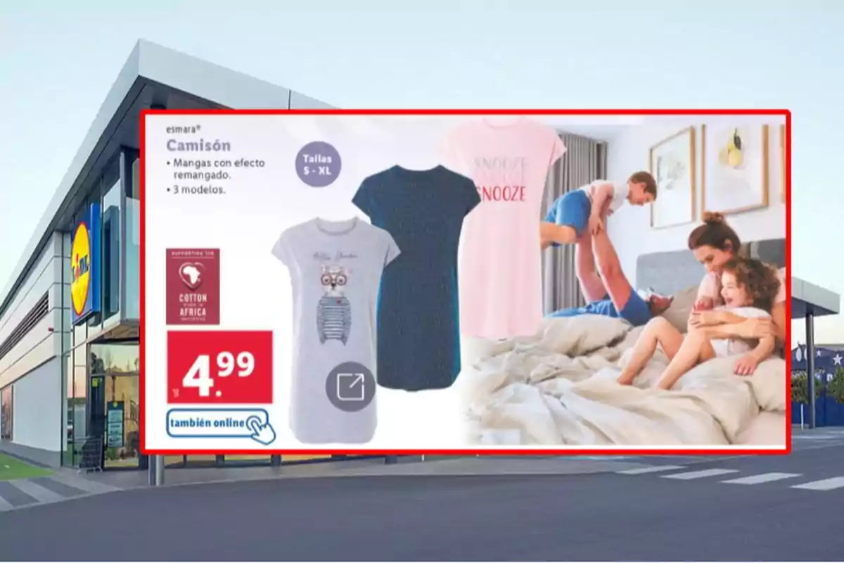 Promoción de camisones Esmara en Lidl con tres modelos disponibles en tallas S a XL a un precio de 4,99 euros, también disponible online. Promoción de camisones Esmara en Lidl con tres modelos disponibles en tallas S a XL a un precio de 4,99 euros, también disponible online.