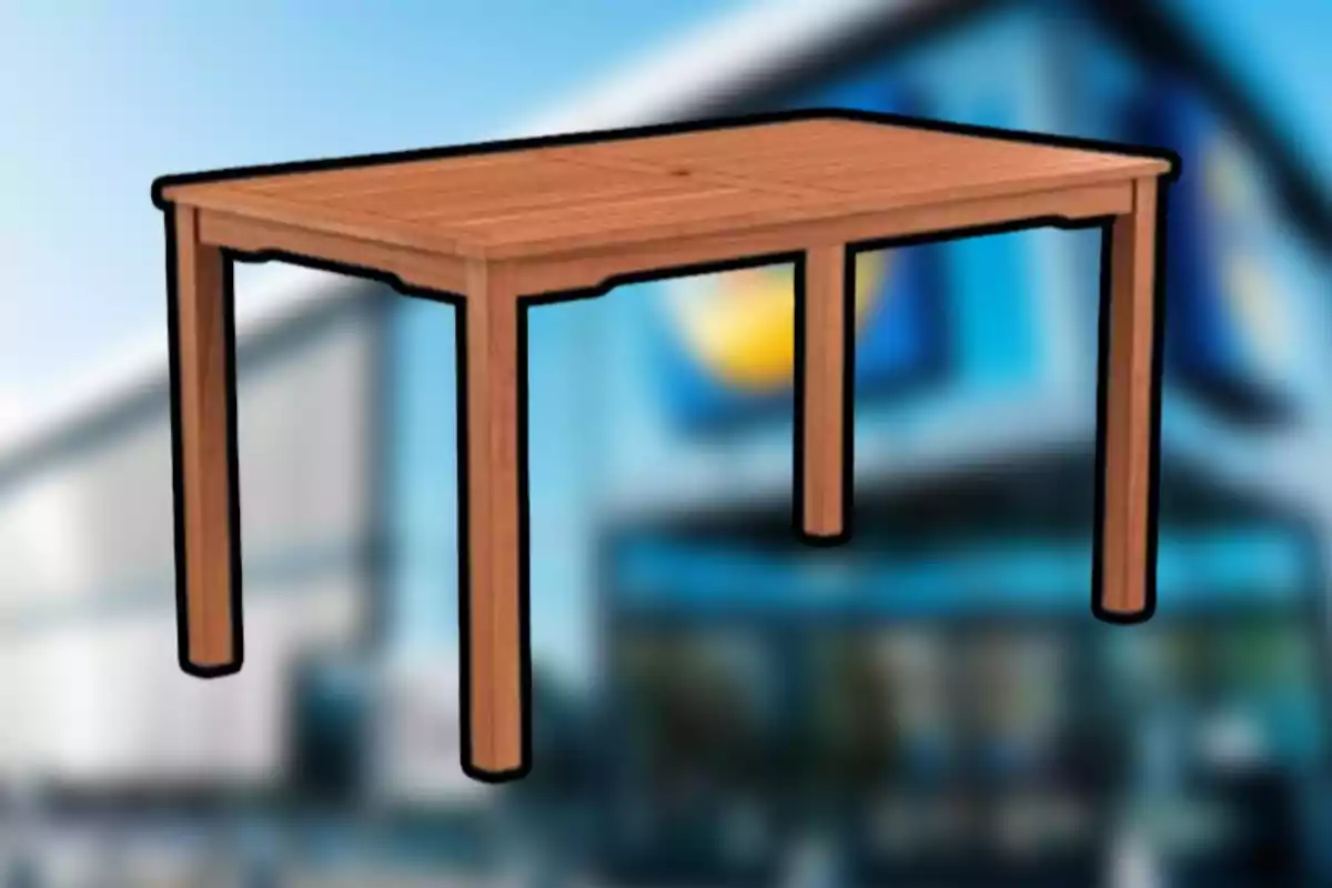Mesa de madera con fondo desenfocado de un edificio. Mesa de madera con fondo desenfocado de un edificio.