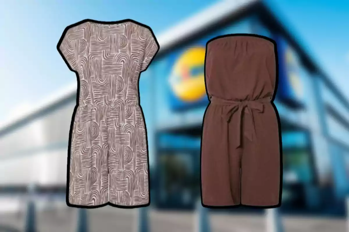 Dos vestidos de verano con fondo de una tienda. Dos vestidos de verano con fondo de una tienda.
