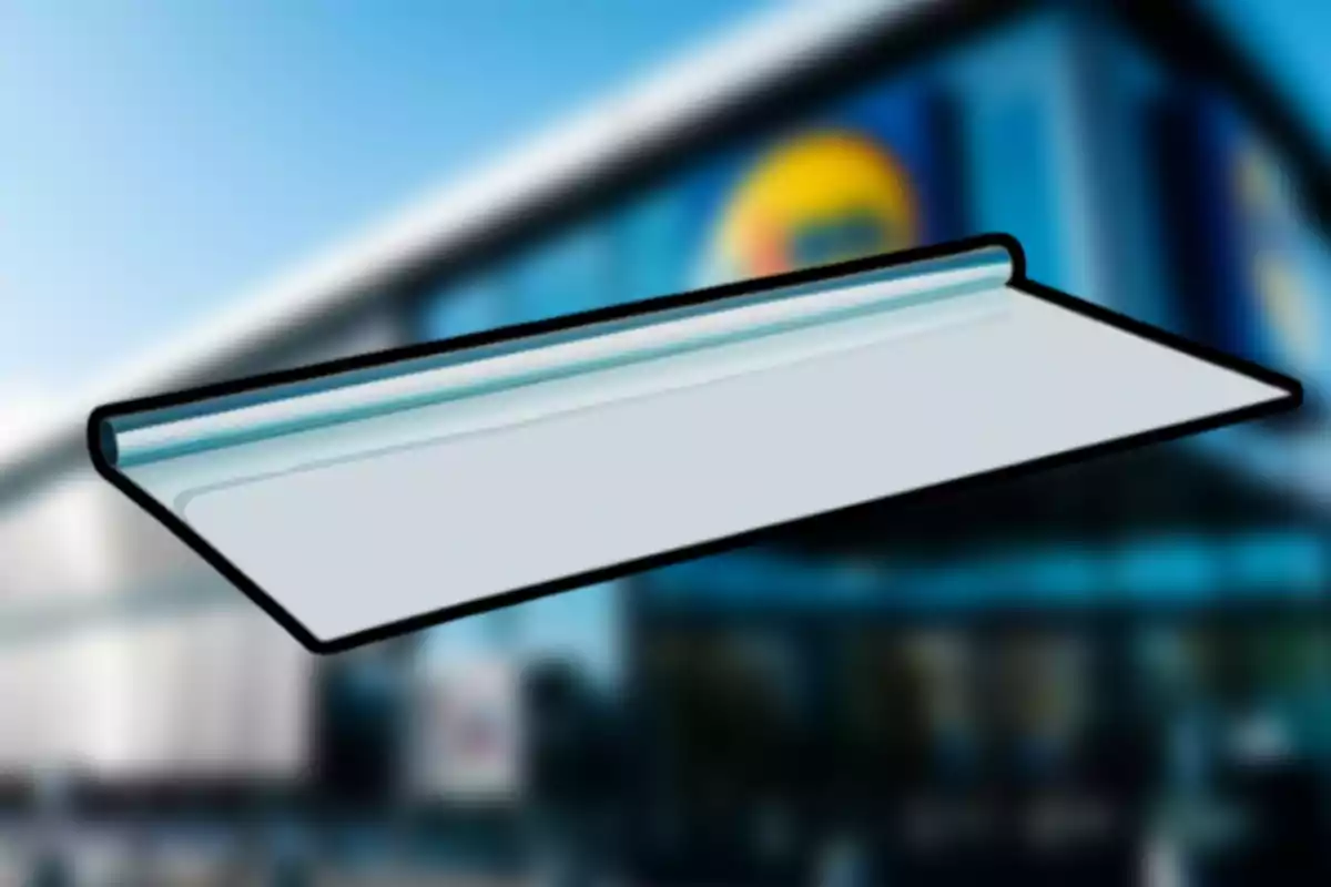 Un rollo de papel film transparente con un fondo borroso de un supermercado Un rollo de papel film transparente con un fondo borroso de un supermercado