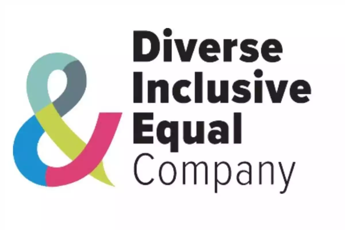 Logotipo con las palabras "Diverse Inclusive Equal Company" y un símbolo de ampersand colorido.