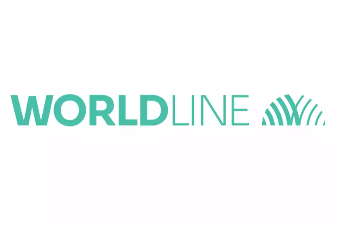 Worldline logo with green text and a graphic design on the right.