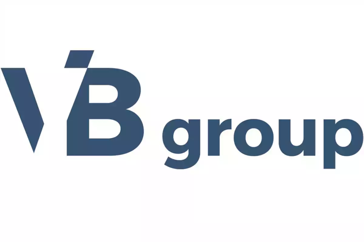 Logo de VB Group en letras azules sobre fondo blanco.