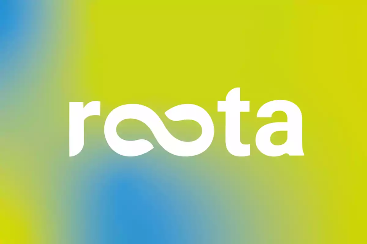 Logotipo de Roota con fondo degradado en tonos verde, amarillo y azul.