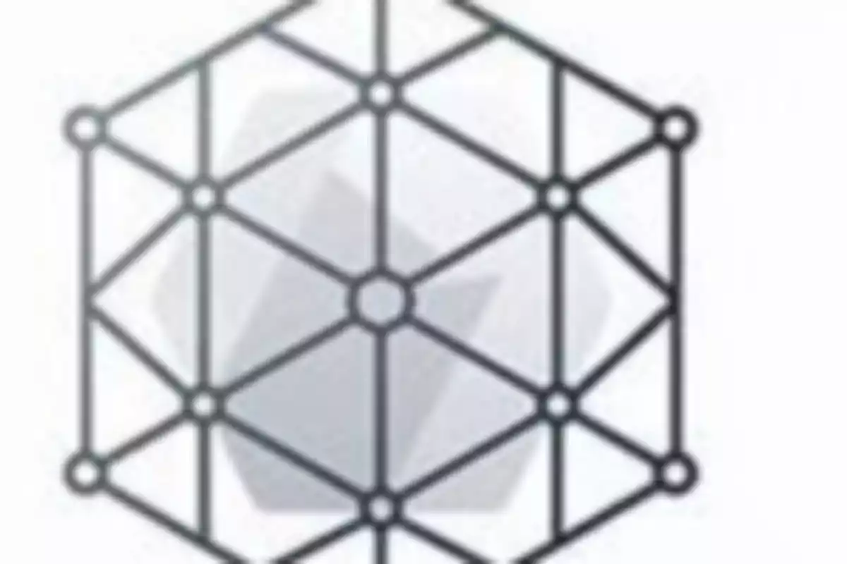 Un diseño geométrico de líneas negras formando un patrón hexagonal con círculos en las intersecciones.