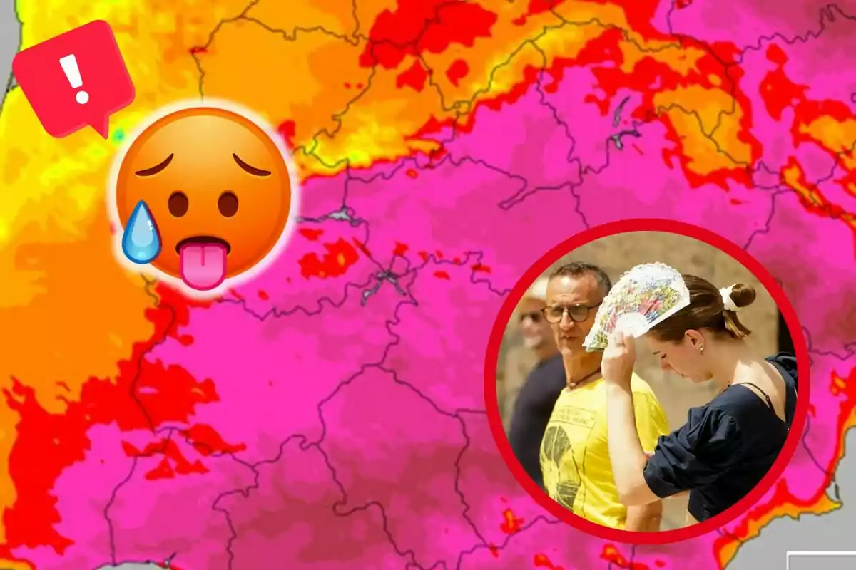 Mapa de calor con emoji de calor y personas usando abanico.