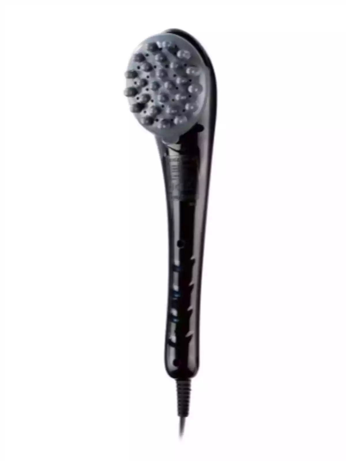 Masajeador eléctrico de mano color negro con cabezal redondo y protuberancias para masajes Masajeador eléctrico de mano color negro con cabezal redondo y protuberancias para masajes