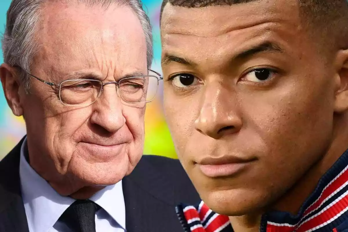 Kylian Mbappé en primer plano junto a Florentino Pérez