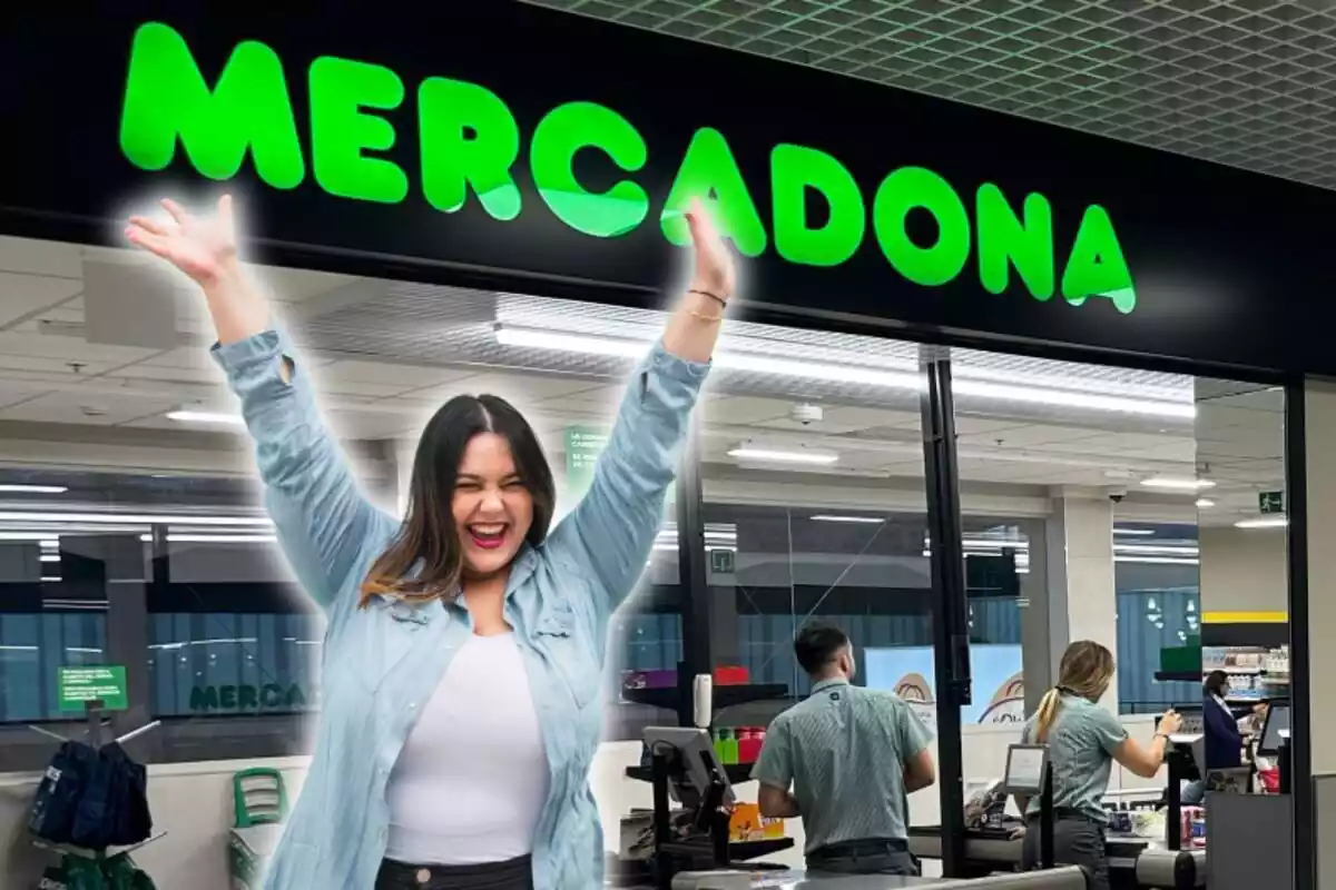 Mujer celebrando en Mercadona