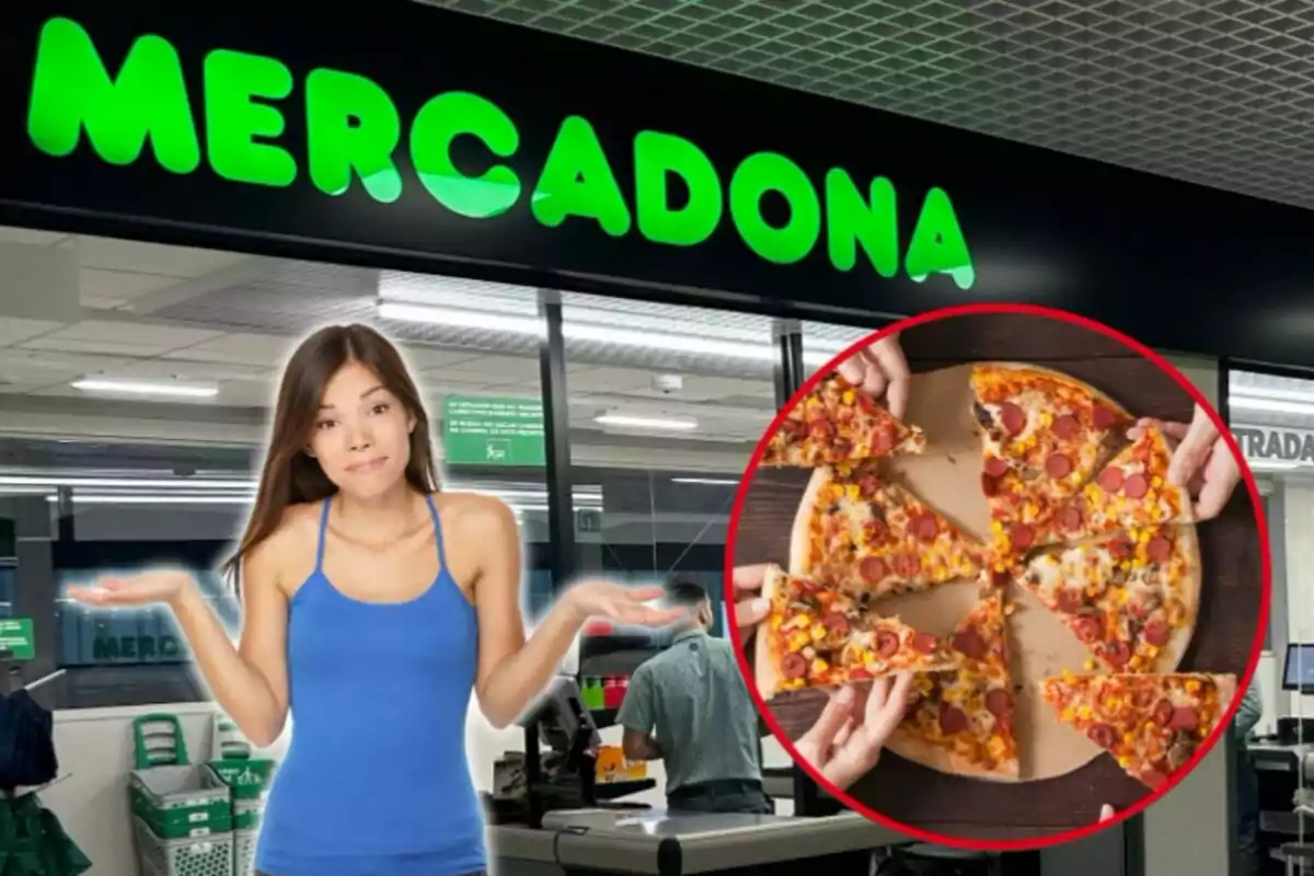 Mujer dudando sobre una pizza de Mercadona