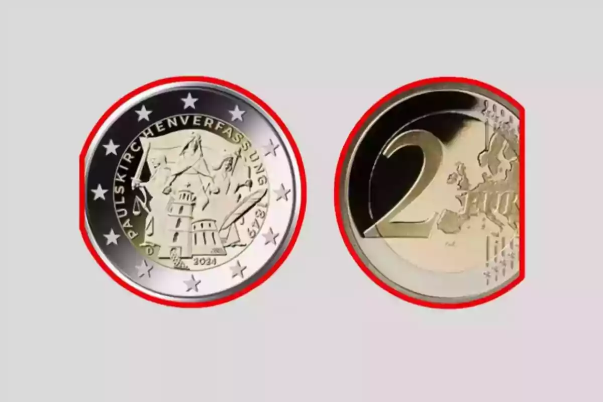 Moneda de 2 euros con diseño conmemorativo de la Constitución de la Iglesia de San Pablo de 1849. Moneda de 2 euros con diseño conmemorativo de la Constitución de la Iglesia de San Pablo de 1849.