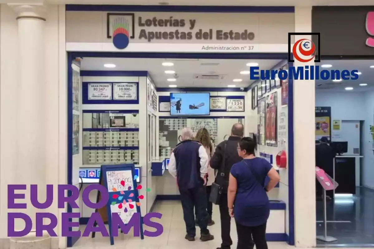 Montaje con una Administración de Lotería, el logo de Euromillones y el de Eurodreams