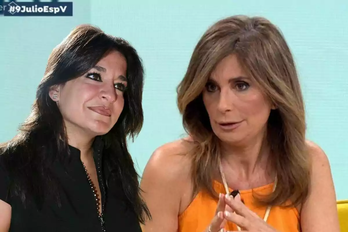 Aída Nizar y Gema López conversando en un programa de televisión con el hashtag #9JulioEspV en la esquina superior izquierda.