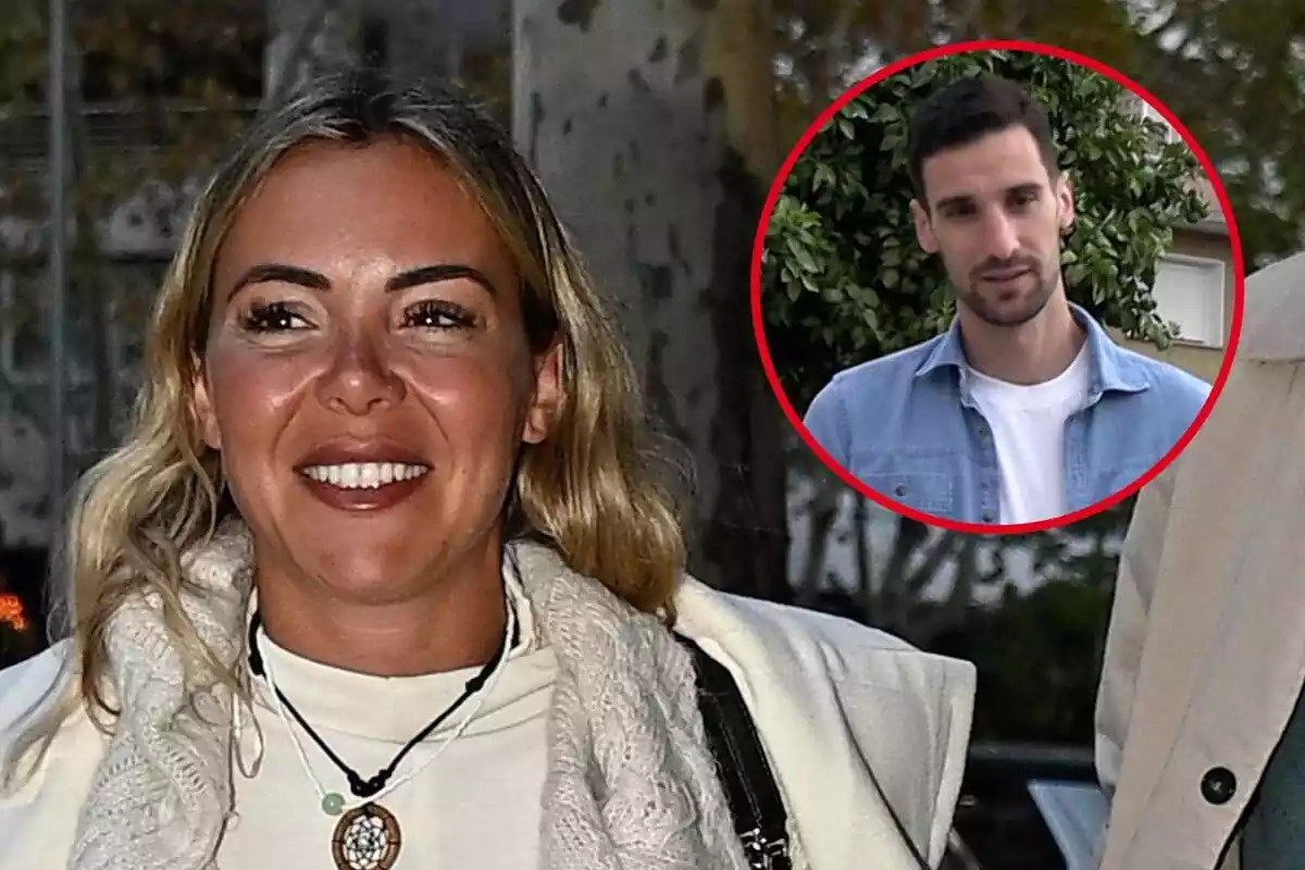 Montaje con Alba Silva sonriendo con un collar atrapasueños y Sergio Rico con rostro neutro con una camisa vaquera