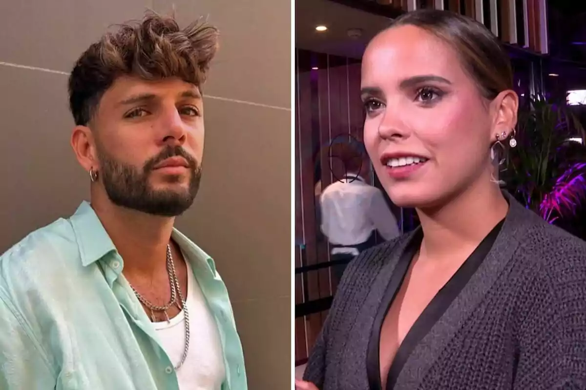 Álvaro García y Gloria Camila posando en diferentes entornos, una con camisa verde y otra con chaqueta gris. Álvaro García y Gloria Camila posando en diferentes entornos, una con camisa verde y otra con chaqueta gris.