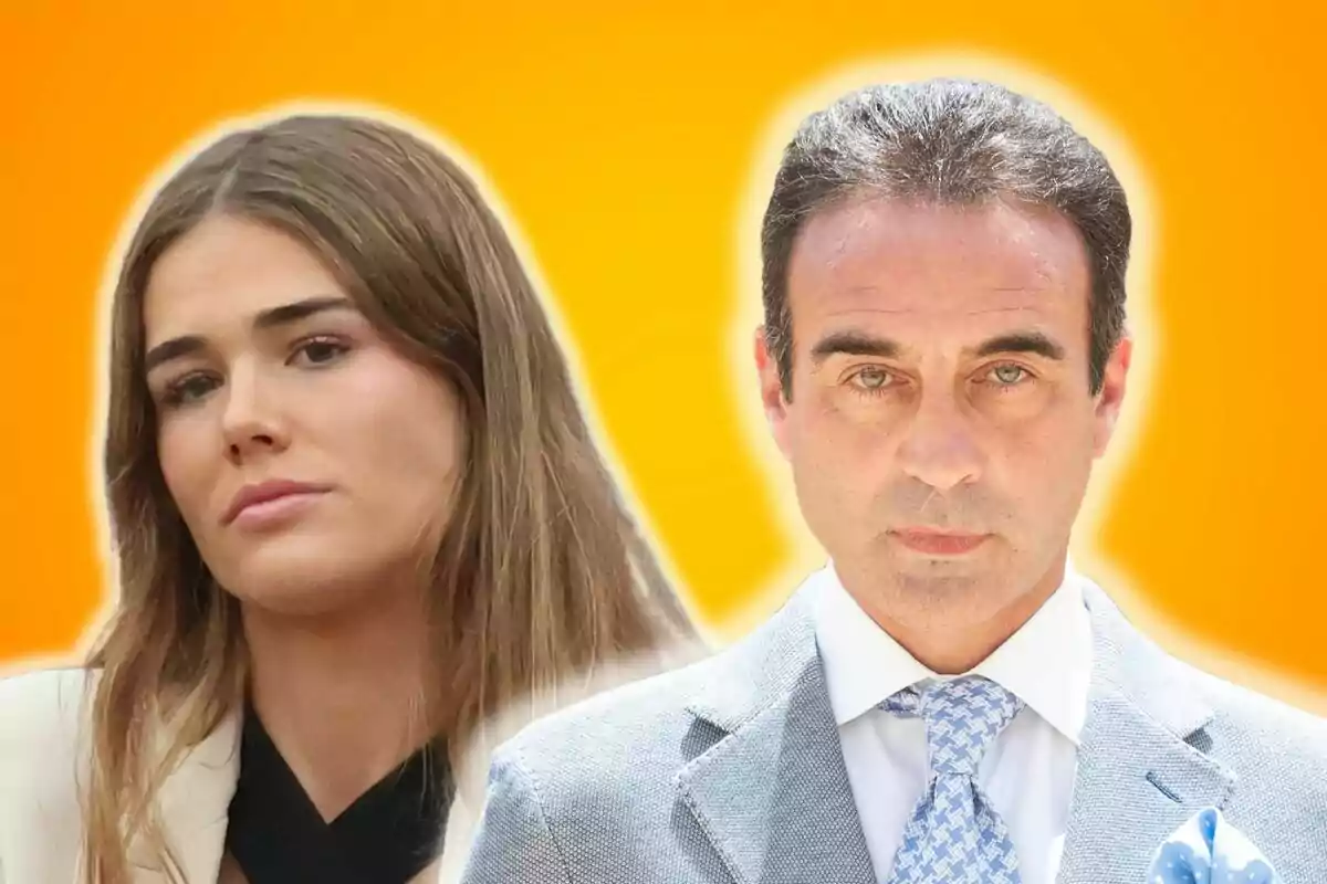 Anna Síria e Eric Pons aparecem em frente a um fundo laranja brilhante.