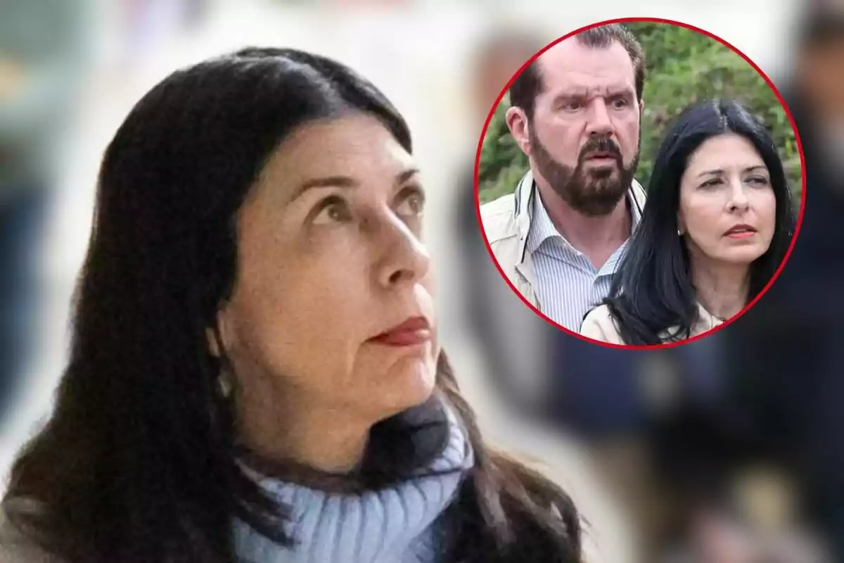 Ana Togores de cabello oscuro mira hacia arriba con una expresión pensativa mientras en un recuadro se observa a Jesús Ortiz y ella juntos.