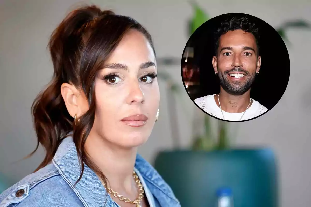 Anabel Pantoja mirando al frente y en la esquina superior derecha aparece el rostro de Omar Sánchez dentro de un círculo