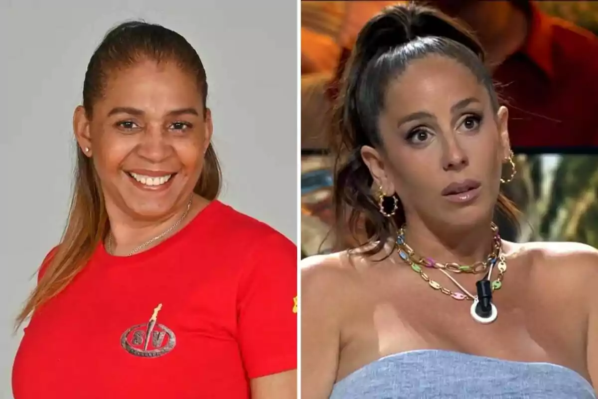 Arelys Ramos and Anabel Pantoja in a split image, one smiles in a red t-jersey and the other has a serious expression and is wearing a strapless top.