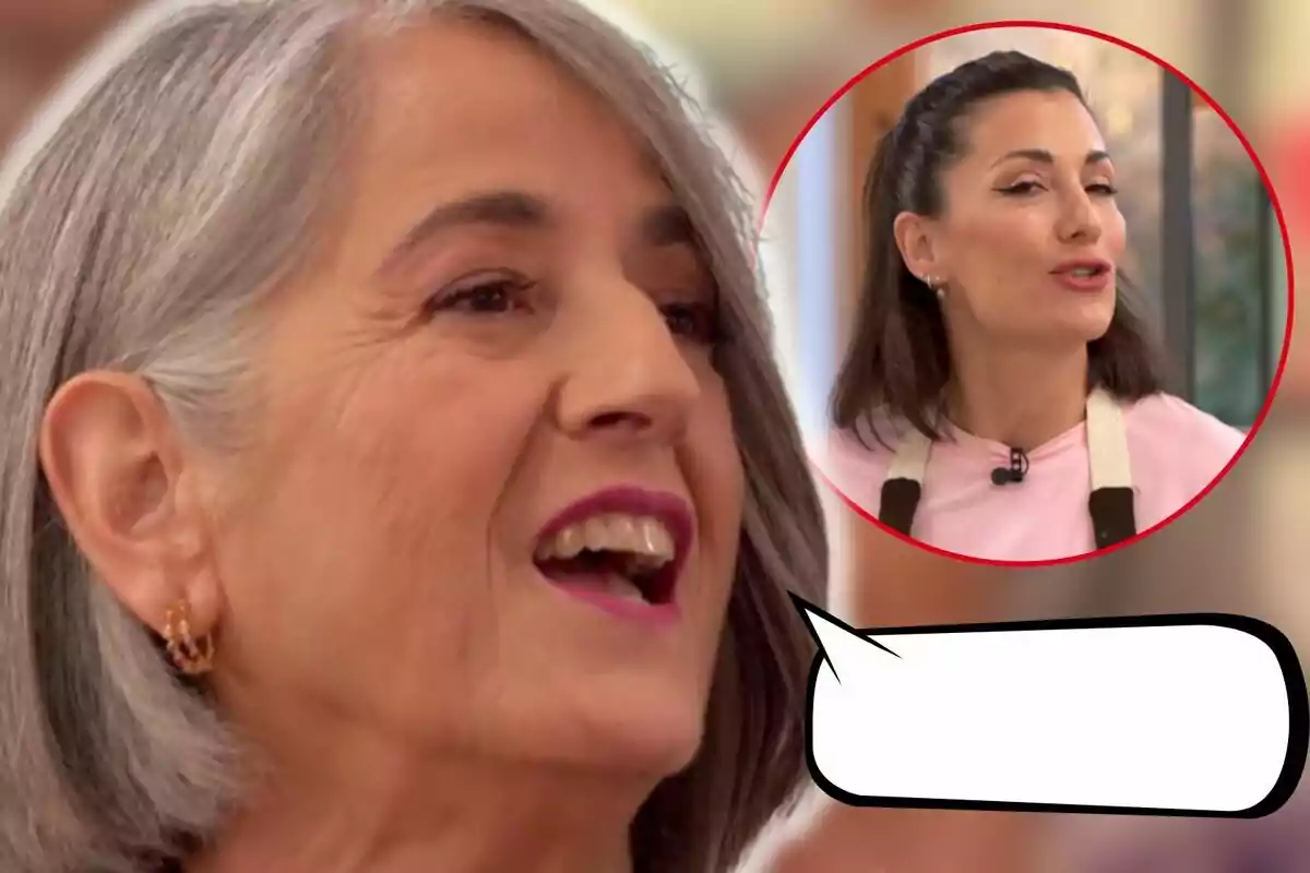 Eva Arguiñano sonríe mientras habla, con un recuadro que muestra a Nagore Robles en un círculo rojo en la esquina superior derecha.