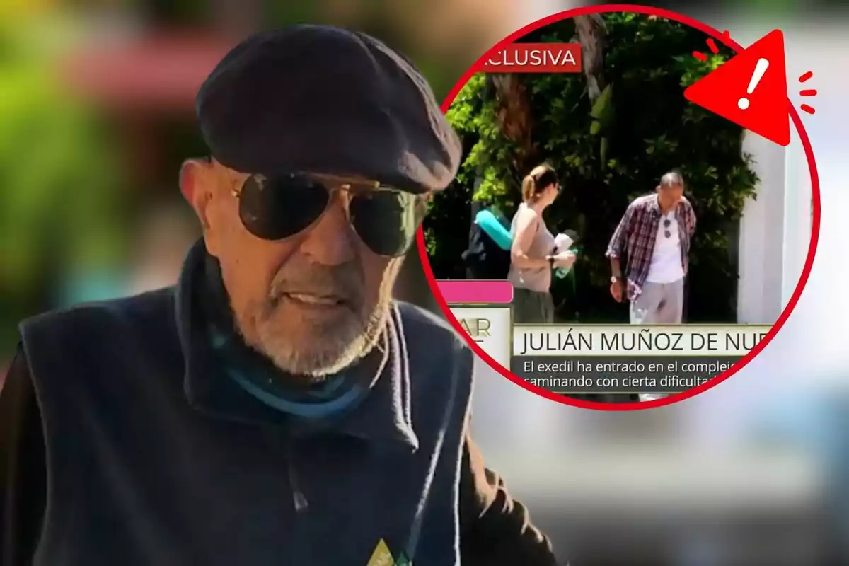 Montaje con Julián Muñoz junto a una imagen suya entrando al hospital