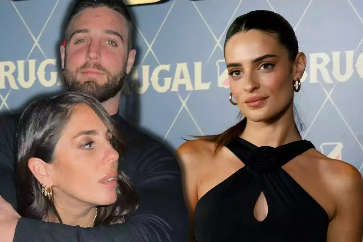 David Rodríguez, Anabel Pantoja y Susana Molina posan en un evento con fondo azul y letras doradas, dos de ellas están juntas a la izquierda y una mujer está sola a la derecha