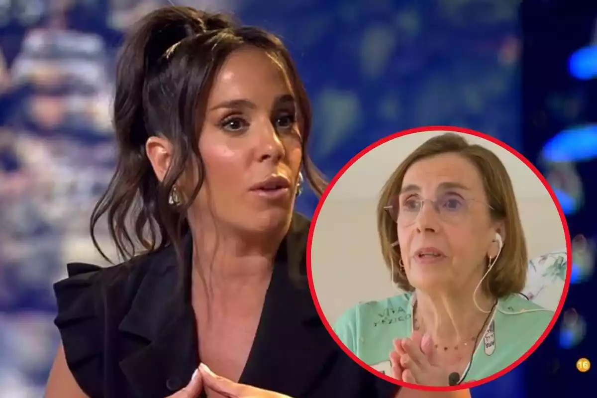 Montaje de Anabel Pantoja con una foto redonda de su madre situada a la izquierda