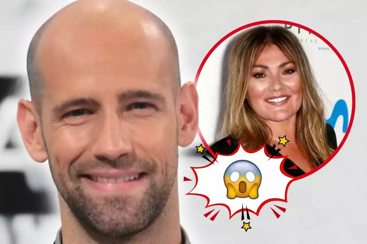 Primer plano de Gonzalo Miró sonriente con barba y Amaia Montero sonriente en un círculo rojo con un emoji de sorpresa.