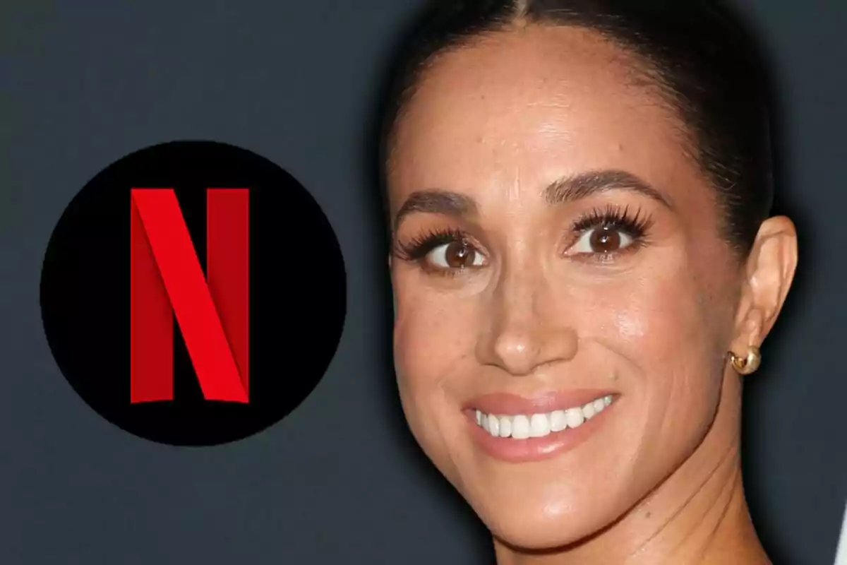 Photo montage of Meghan Markle smiling next to the Netflix logo. Photo montage of Meghan Markle smiling next to the Netflix logo.