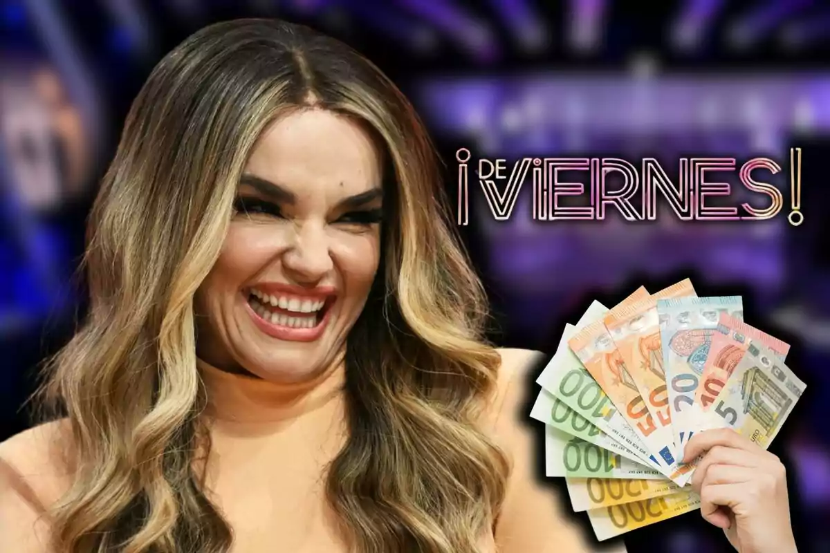 Montaje de fotos de Melody sonriente y, de fondo, una imagen del plató de '¡De Viernes!'. Montaje de fotos de Melody sonriente y, de fondo, una imagen del plató de '¡De Viernes!'.
