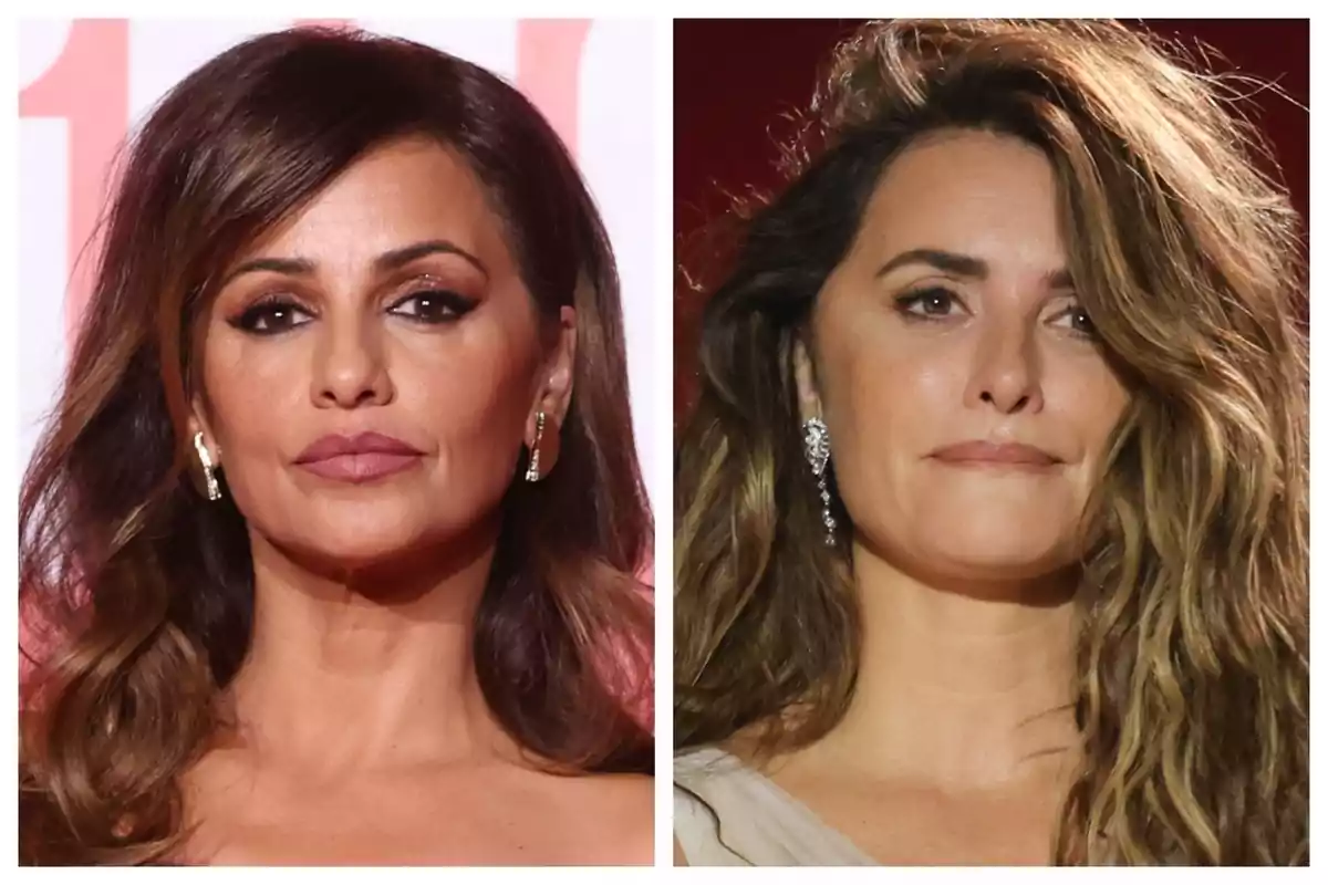 Close-up photo montage of Monica Cruz and Penelope Cruz, both with serious faces. Close-up photo montage of Monica Cruz and Penelope Cruz, both with serious faces.