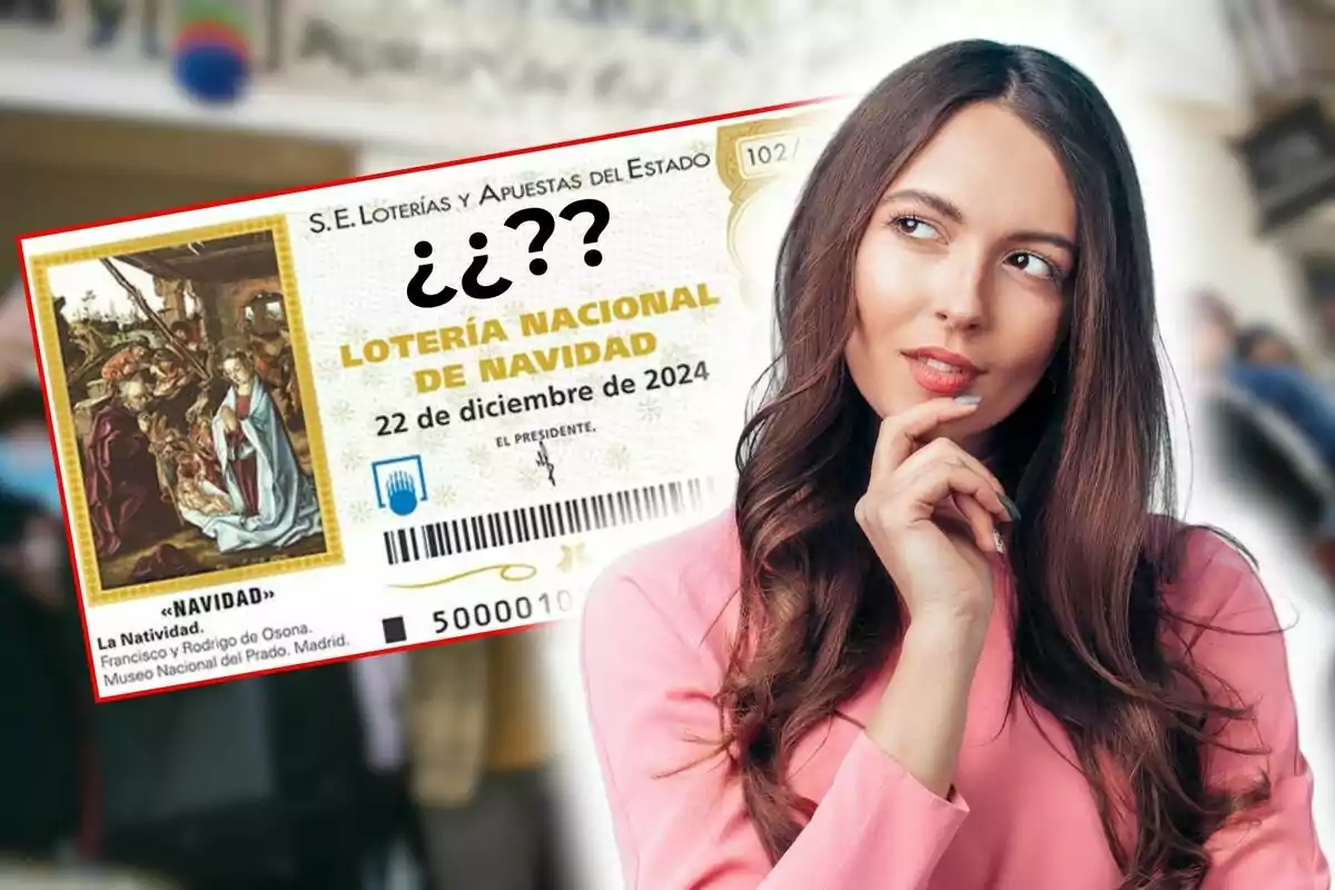 Una mujer pensativa con un boleto de la Lotería Nacional de Navidad del 22 de diciembre de 2024.