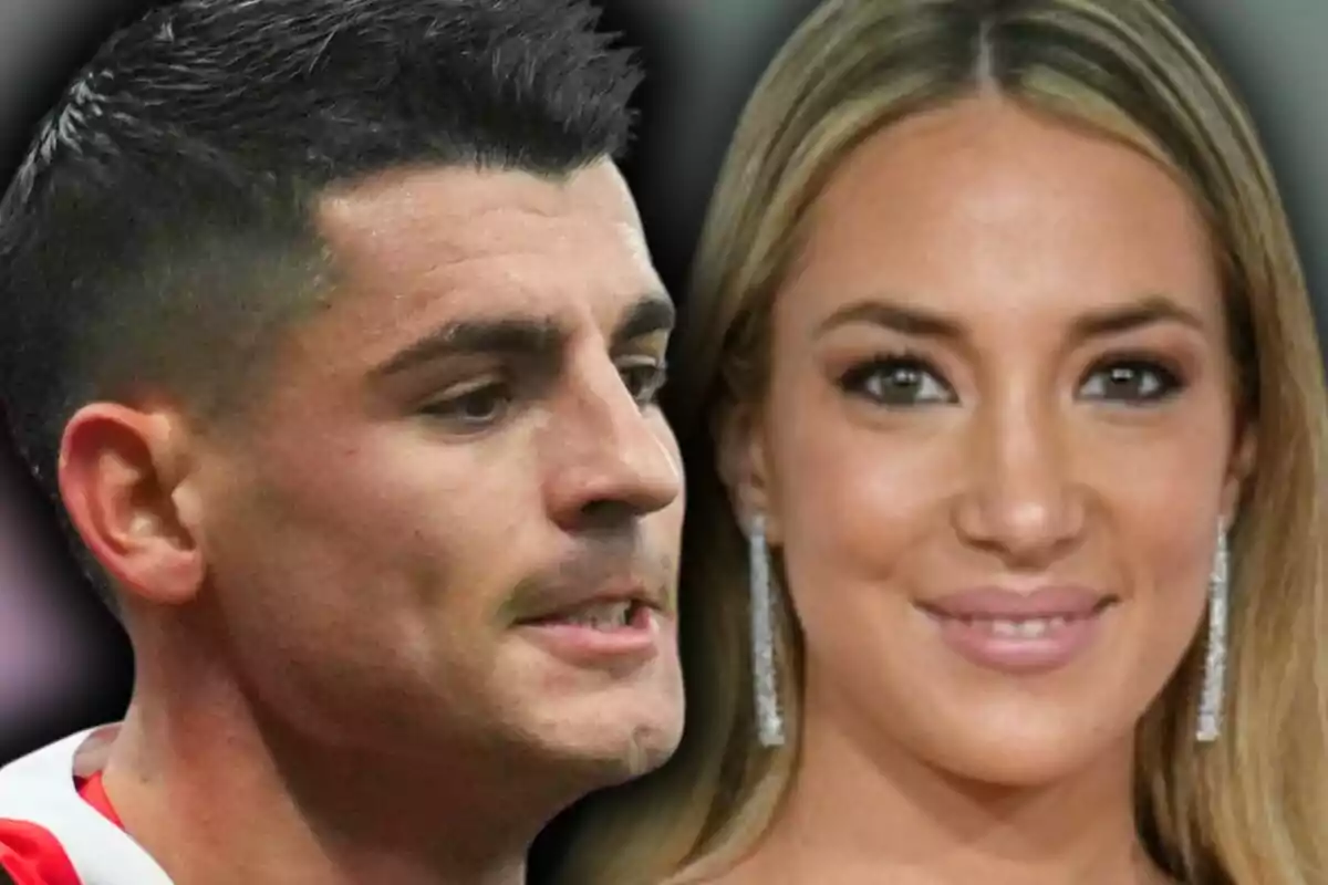 Montaje de fotos de primer plano de Álvaro Morata y Alice Campello.