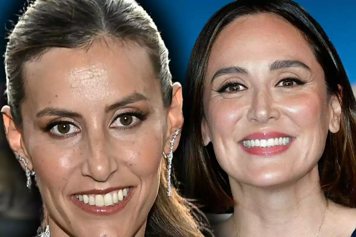 Montaje de fotos de primer plano de Ana Boyer y Tamara Falcó, ambas con rostro sonriente.