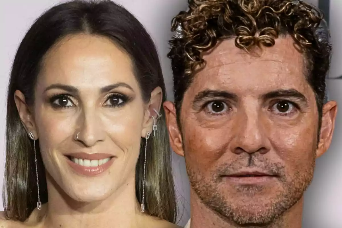 Montaje de fotos de primer plano de Malú sonriente y David Bisbal con rostro serio, ambos mirando a la cámara.