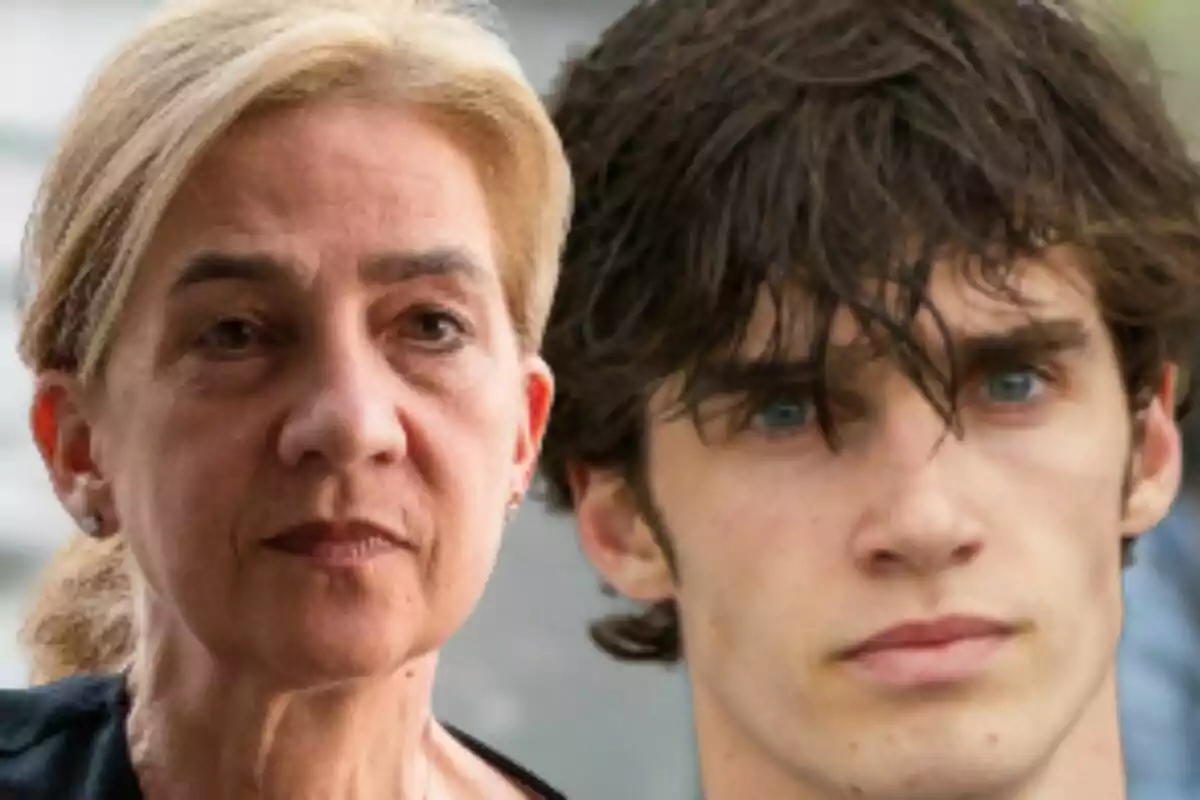 Montaje de fotos de primer plano de Pablo Urdangarin y la infanta Cristina, ambos con rostro serio.
