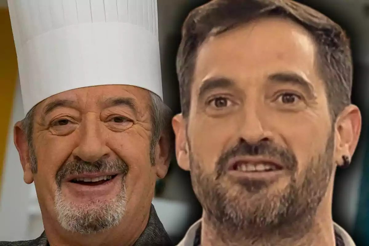 Montaje de fotos de primer plano de Karlos Arguiñano y su hijo, Joseba Arguiñano.