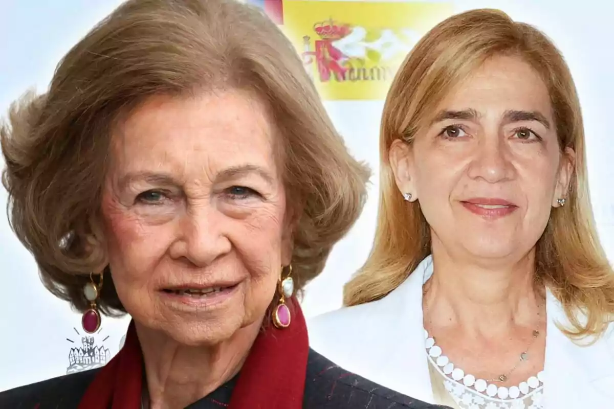Close-up photo montage of Queen Sofía and Infanta Cristina, both with slightly smiling faces.